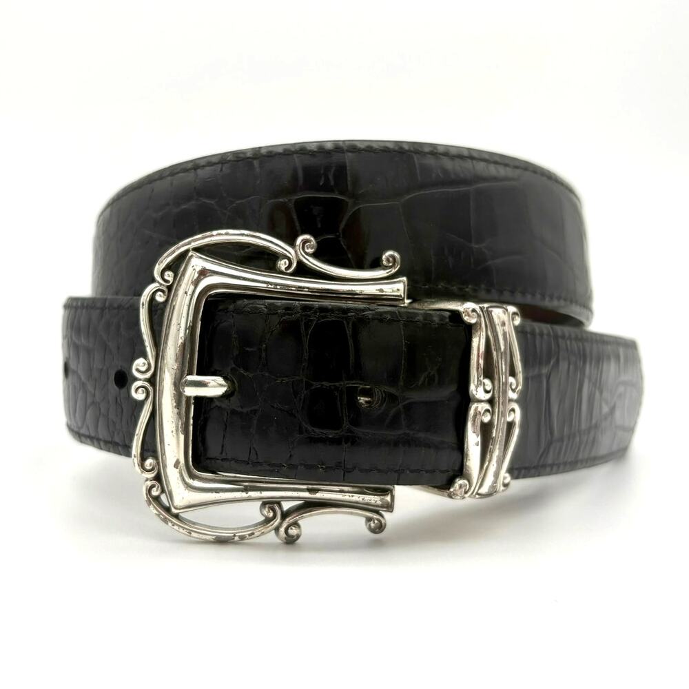 Vintage Brighton Reversible Leather Belt Black Croc Embossed Bronze Brown M
